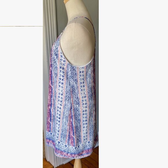 Bohemian Coastal Cowgirl Tribal Pattern Crepe Babydoll Strappy Mini Cami Dress - Picture 3 of 7